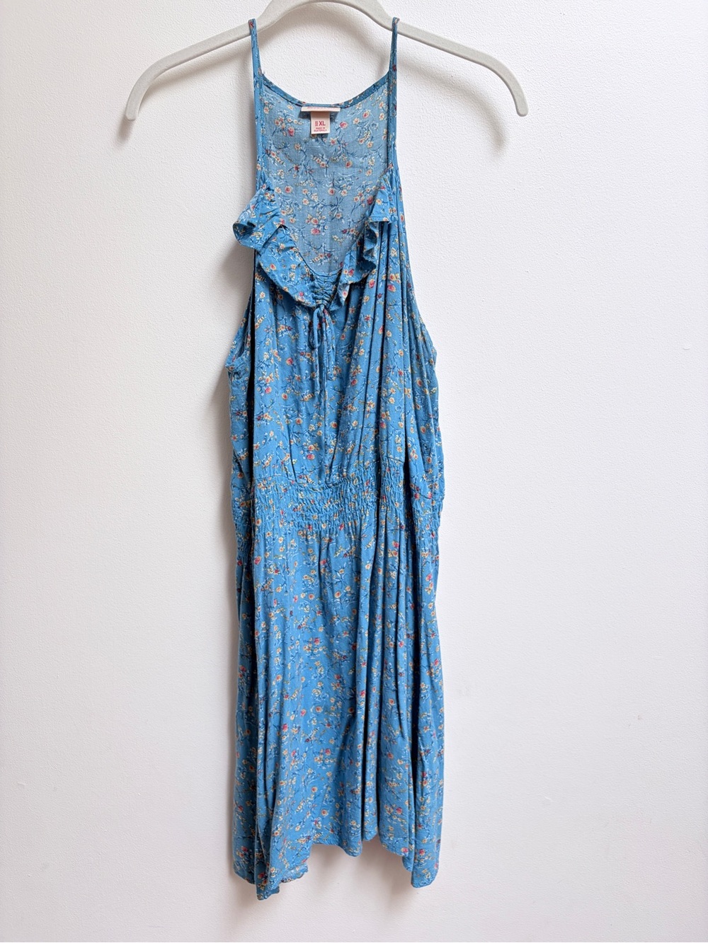 Mossimo Supply Co. Floral Razor Back Ruffle Top Mini Dress in Blue XL